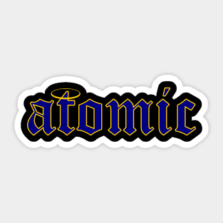 The eminence in shadow I am atomic cool streetwear typography design in Navy and Gold Color Sticker